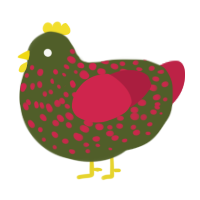 green meat, a olive and crimson chicken with a speckle pattern