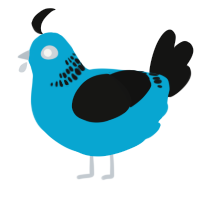 First Officer, a cerulean and black chicken with a neck-band pattern