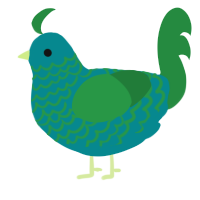 Stinky 2, a teal and viridian chicken with a lace pattern