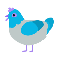 Milk Carton, a silver and cerulean chicken with a head pattern