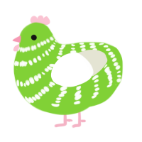 Melon, a grass and white chicken with a bar pattern