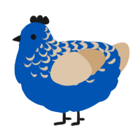 Grumpy, a ultramarine and beige chicken with a half-lace pattern