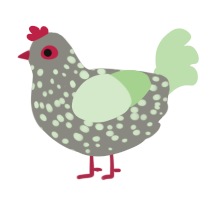 Grissom, a ash and gluppy chicken with a speckle pattern