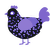 Kneth, a black and blurple chicken with a speckle pattern