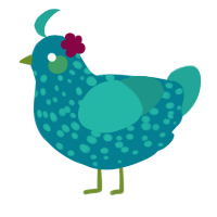 Charlie, a sea and turquoise chicken with a speckle pattern