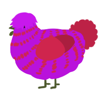 Cherry, a amethyst and crimson chicken with a bar pattern