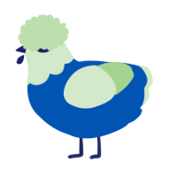 Jerry Berry, a ultramarine and gluppy chicken with a head pattern