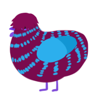 Floof, a wine and sky chicken with a bar pattern