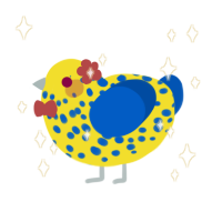 Colombia, a yellow and ultramarine chicken with a speckle pattern