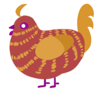 Jorts the Golden, a red and orange chicken with a bar pattern