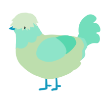 A gluppy and mint chicken with a head pattern