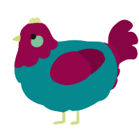 A teal and maroon chicken with a head pattern