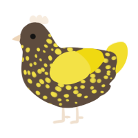 poopoopeepee, a bark and yellow chicken with a speckle pattern