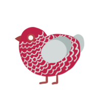 Minyim, a crimson and silver chicken with a lace pattern