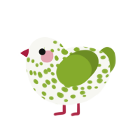 Aphid, a white and chartreuse chicken with a speckle pattern