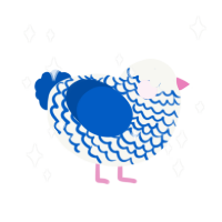 breaker, a white and ultramarine chicken with a lace pattern