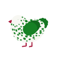 Broccoli, a white and leaf chicken with a speckle pattern