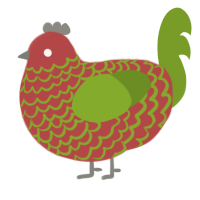 Adamaris, a red and chartreuse chicken with a lace pattern