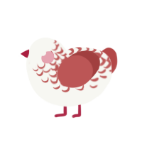 Moegami, a white and red chicken with a half-lace pattern