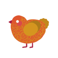 August, a vermilion and ochre chicken with a double-lace pattern