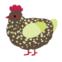 Dottie, a bark and lemon chicken with a speckle pattern