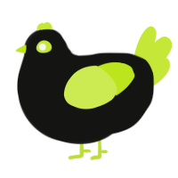 Iridium, a black and lime chicken