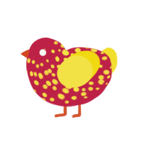 (unnamed), a crimson and yellow chicken with a speckle pattern