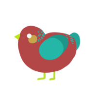 stereo kiwi, a red and turquoise chicken with a neck-band pattern