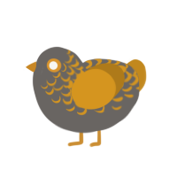 gold leaf, a grey and ochre chicken with a half-lace pattern