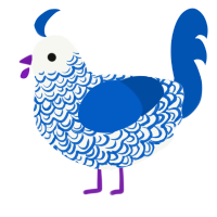 Slip, a white and ultramarine chicken with a double-lace pattern