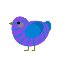 Plavo, a blurple and sapphire chicken with a bar pattern