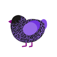 purble, a sable and blurple chicken with a double-lace pattern