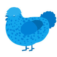 Blueberry, a sky and sapphire chicken with a speckle pattern