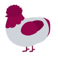 Chikn, a mist and maroon chicken with a head pattern