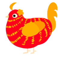 新年快乐, a crimson and orange chicken with a bar pattern