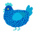 phoenix, a ultramarine and cerulean chicken with a lace pattern
