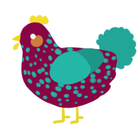 Dino Egg, a maroon and turquoise chicken with a speckle pattern