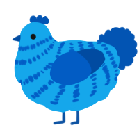 Tearie, a sky and ultramarine chicken with a bar pattern