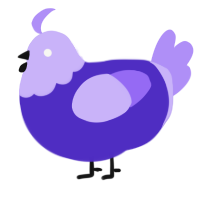 Violet, a indigo and lilac chicken with a head pattern