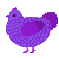 Lyra, a blurple and violet chicken with a lace pattern