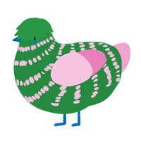 Rubert, a viridian and pink chicken with a bar pattern