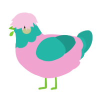 Mint, a pink and turquoise chicken with a head pattern