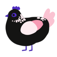 Mercy to the Masses, a black and rose chicken with a neck-speckle pattern