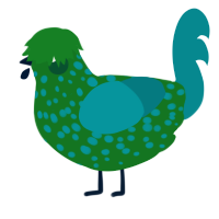 (unnamed), a leaf and teal chicken with a speckle pattern