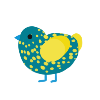 Ikea Bird, a sea and yellow chicken with a speckle pattern