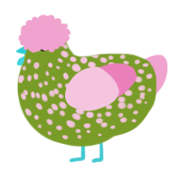 FuglySsa, a chartreuse and pink chicken with a speckle pattern