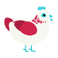 Saint Alectryon, a white and crimson chicken with a neck-speckle pattern