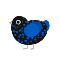 Delphinus, a black and ultramarine chicken with a speckle pattern