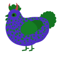 Daniel, a indigo and leaf chicken with a speckle pattern