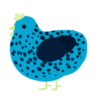 dots, a cerulean and tumblr chicken with a speckle pattern